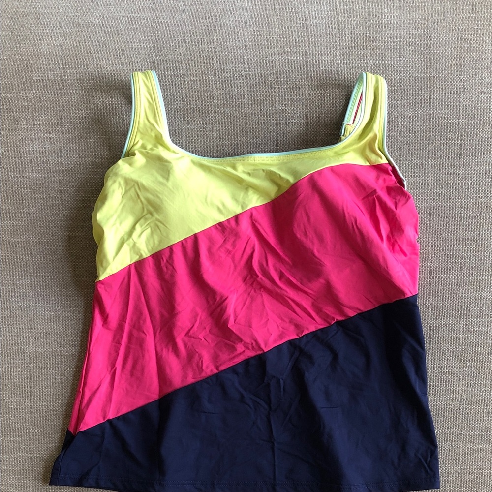 Lands' End Colorblock One-Piece Tankini - Yellow, Pink, Navy. Size 14